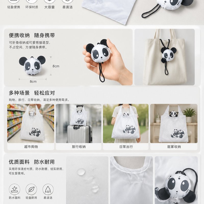 Waterproof Foldable Shopping Bag - Reusable Grocery Tote